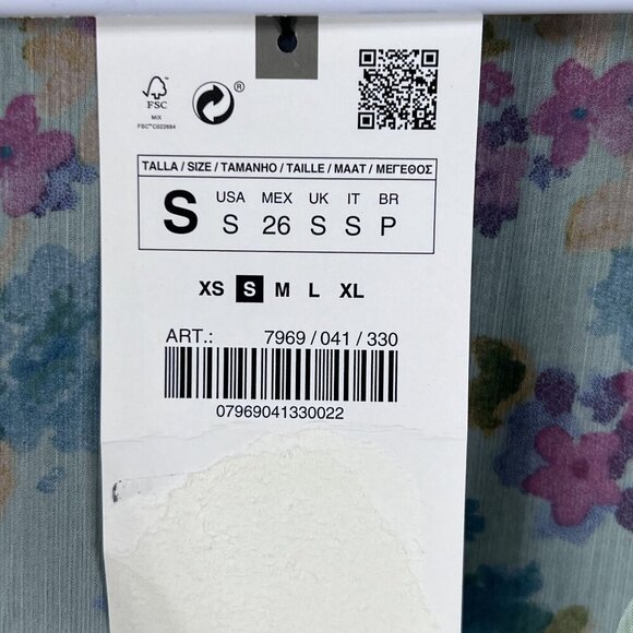 Zara NWT Womens S Floral Wrap Blouse Bell Sleeves Fairy Pastel Chiffon Crop Top - Picture 13 of 15